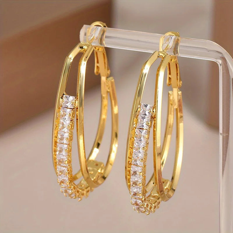 Shiny Rhinestone Decor Hoop Earrings