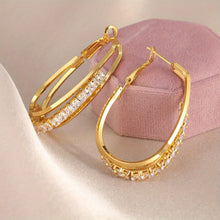 Load image into Gallery viewer, Shiny Rhinestone Decor Hoop Earrings
