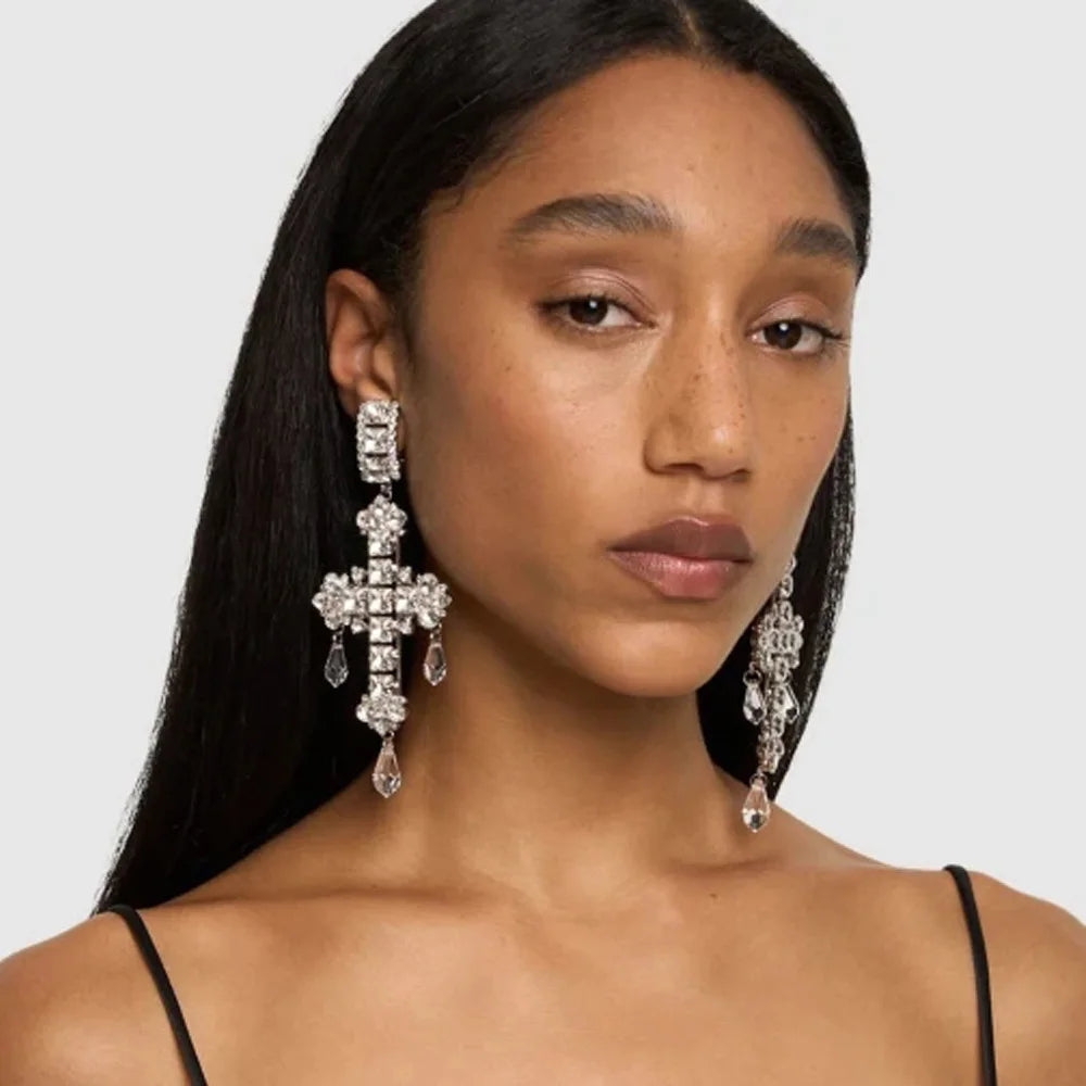 Drop Pendant Cross Earrings