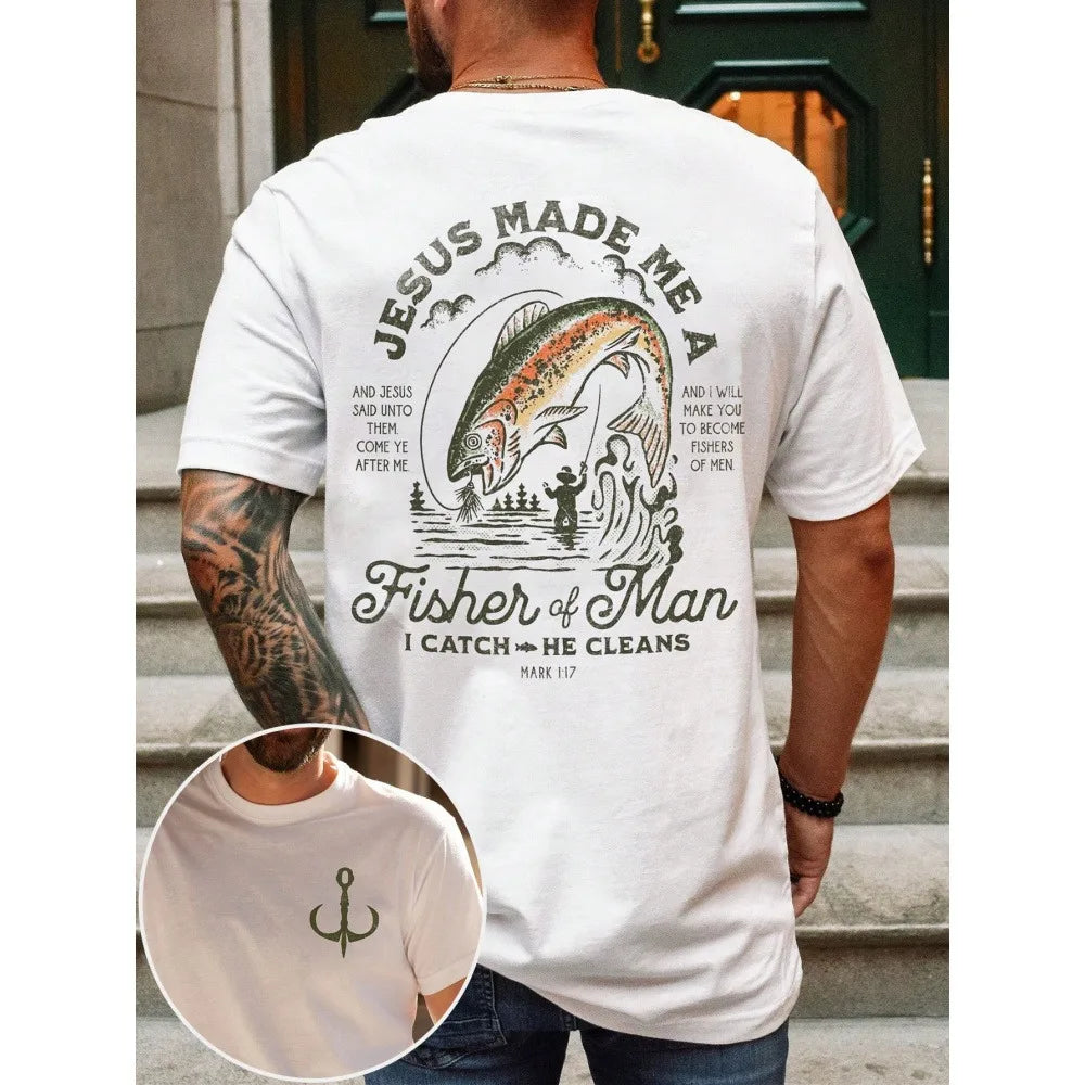 Men's Casual Fishing Print  T-Shirt