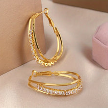 Load image into Gallery viewer, Shiny Rhinestone Decor Hoop Earrings
